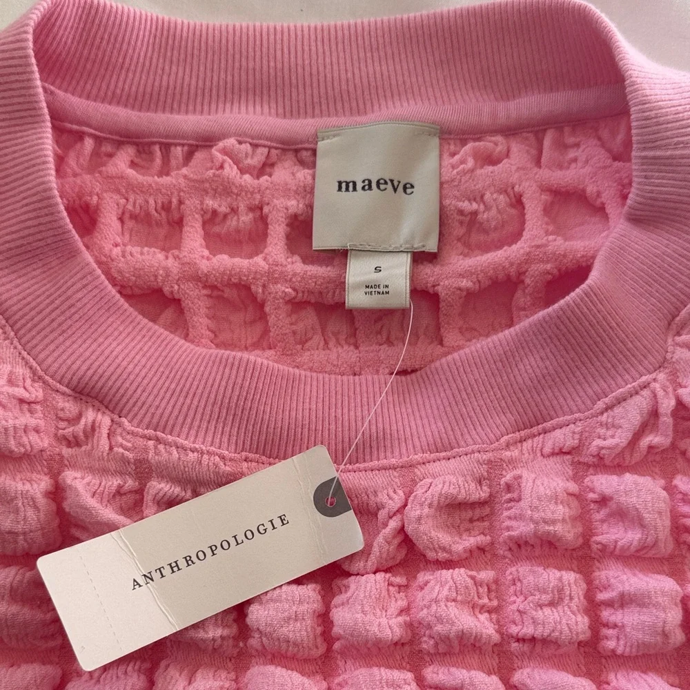 Anthropologie Pink Textured Crop Top NWT Women’s Size Small Short Sleeve - Picture 4 of 7